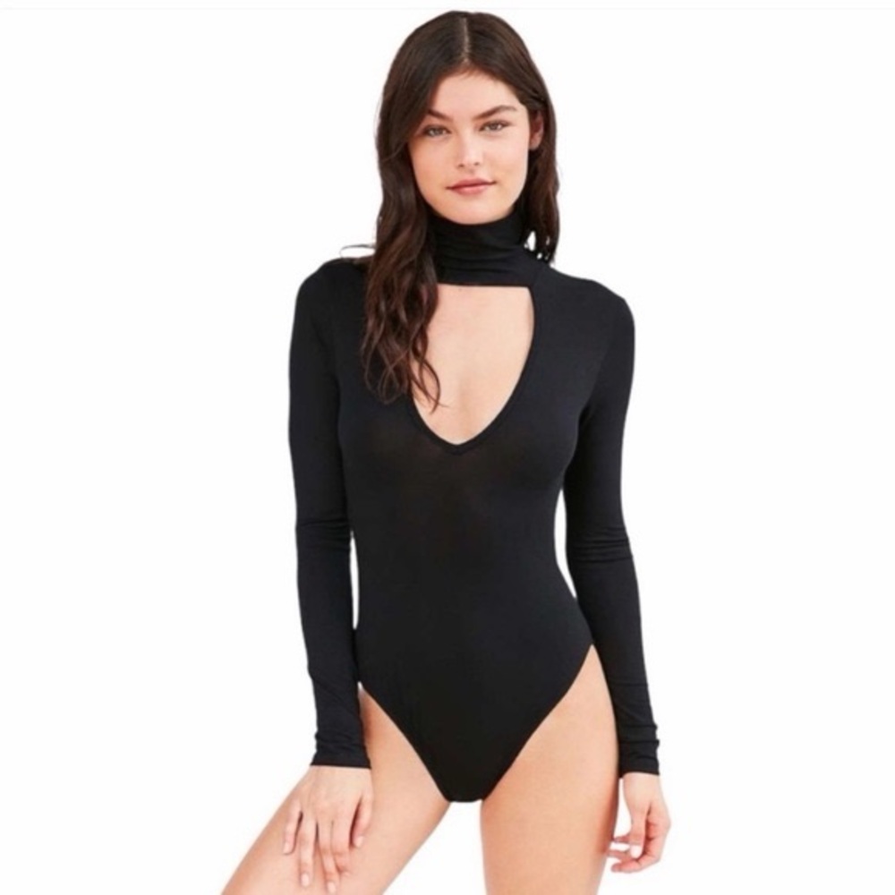 Urban Outfitters Black Long-Sleeve Cutout Turtleneck Bodysuit